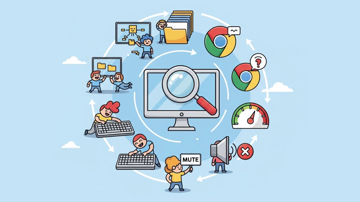 Cartoon Chrome extensions in a cycle, development cycle