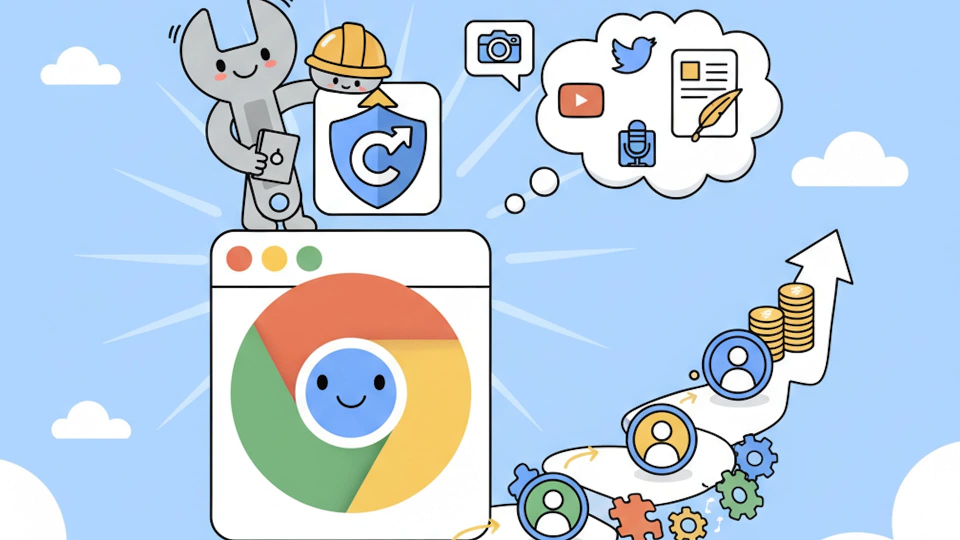 Cartoon Chrome extension building in public