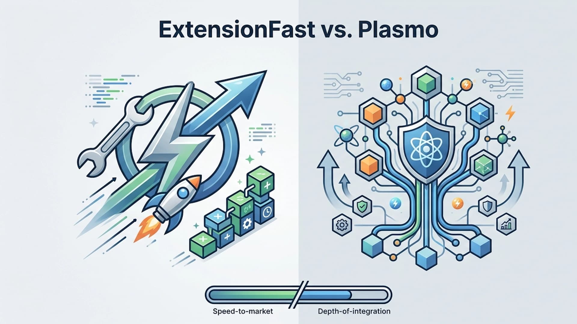 Cartoon robots representing ExtensionFast and Plasmo