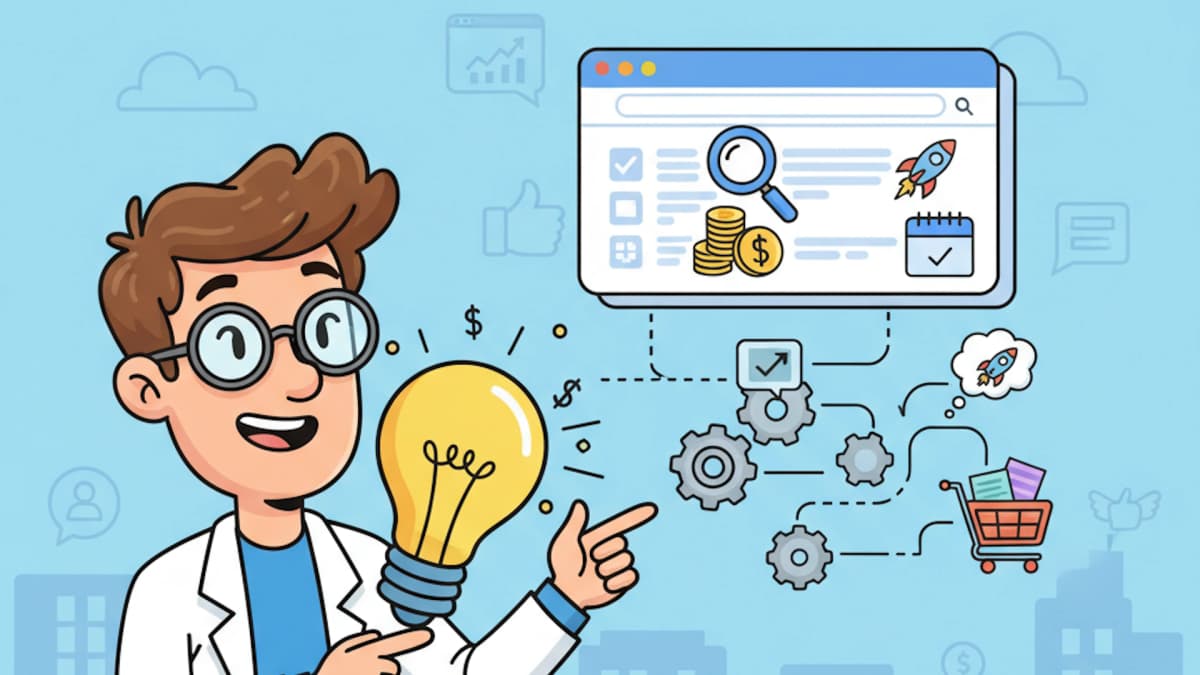 Cartoon boy looking like a scientist for Chrome extension ideas