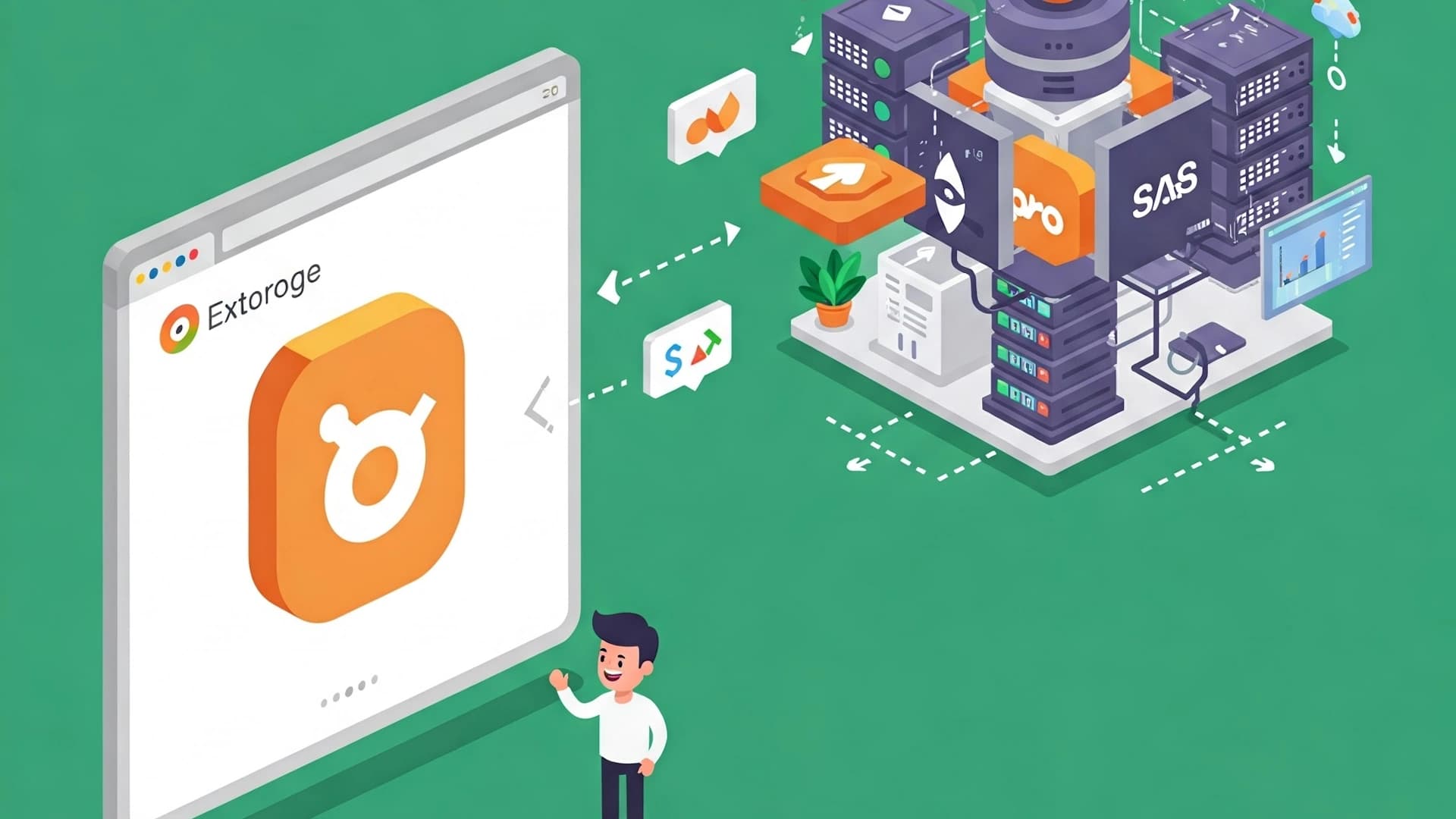 Cartoon man scaling his Chrome extension business