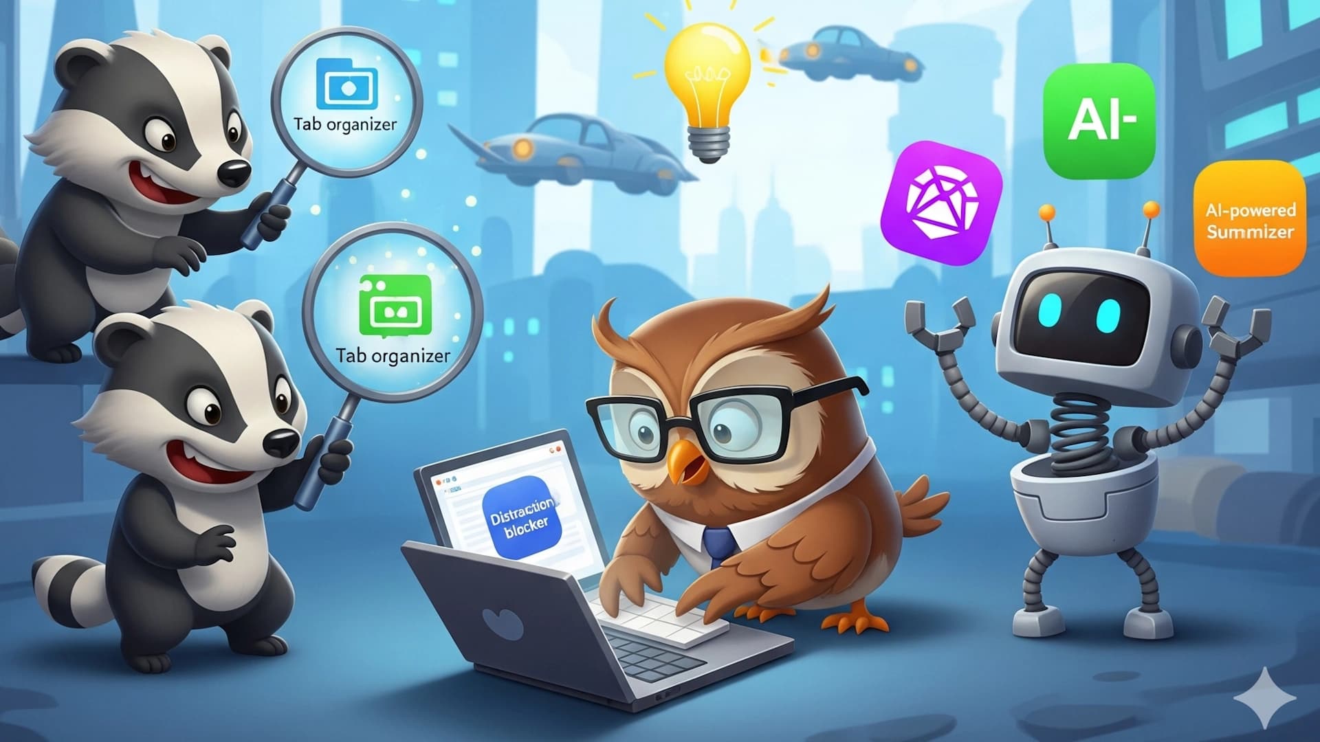 Cartoon animals making Chrome extensions