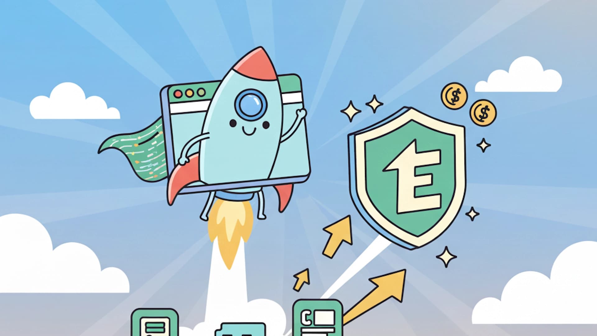 Cartoon rocket with an extension on the rise