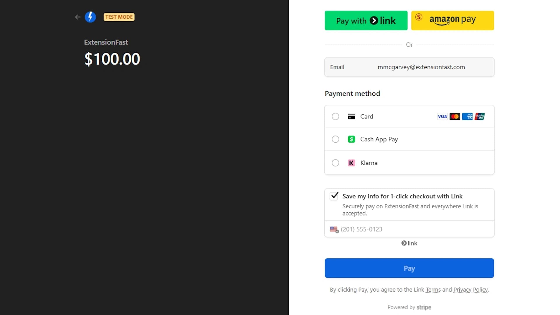 Payment example inside of ExtensionFast