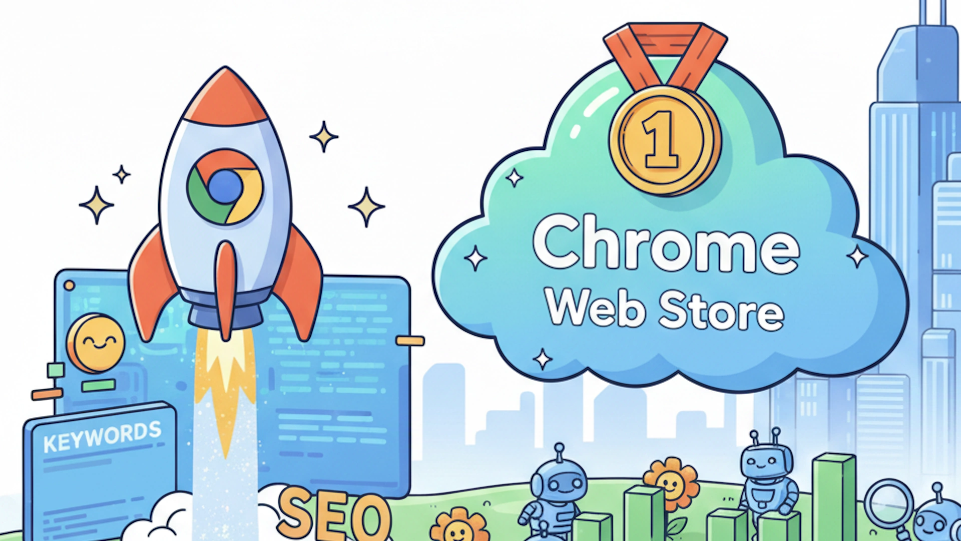 Cartoon rocket showing the Chrome web store